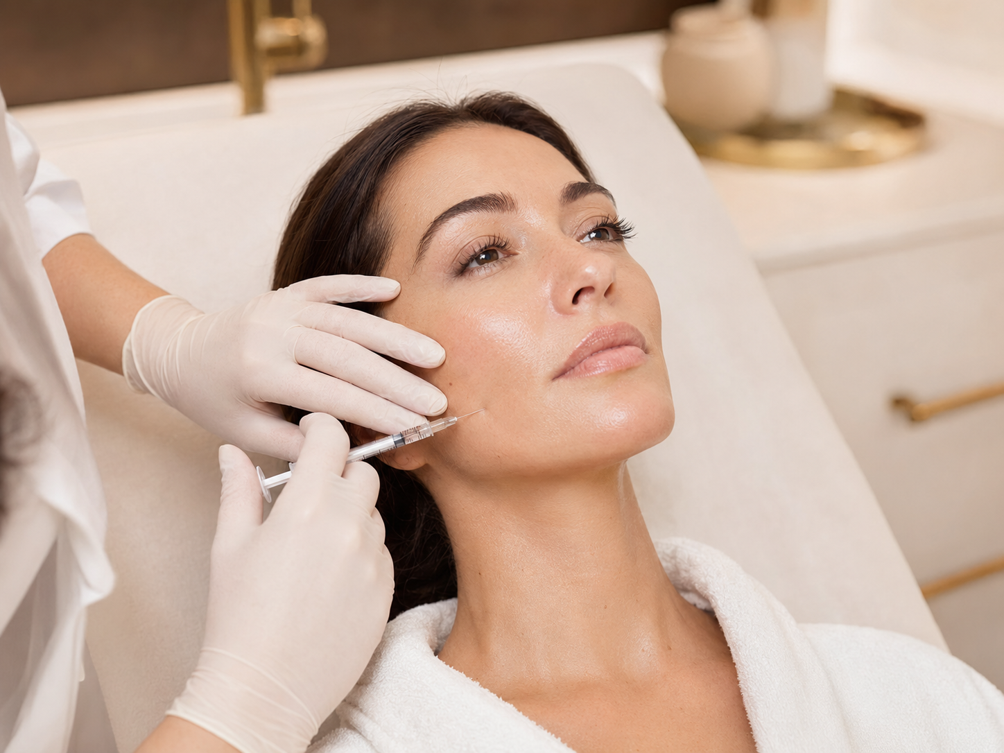 Paciente recebendo Skinbooster na região das bochechas
